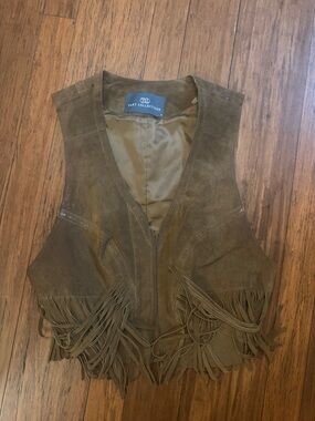 Tart Collections Brown Suede Fringe Zip Vest